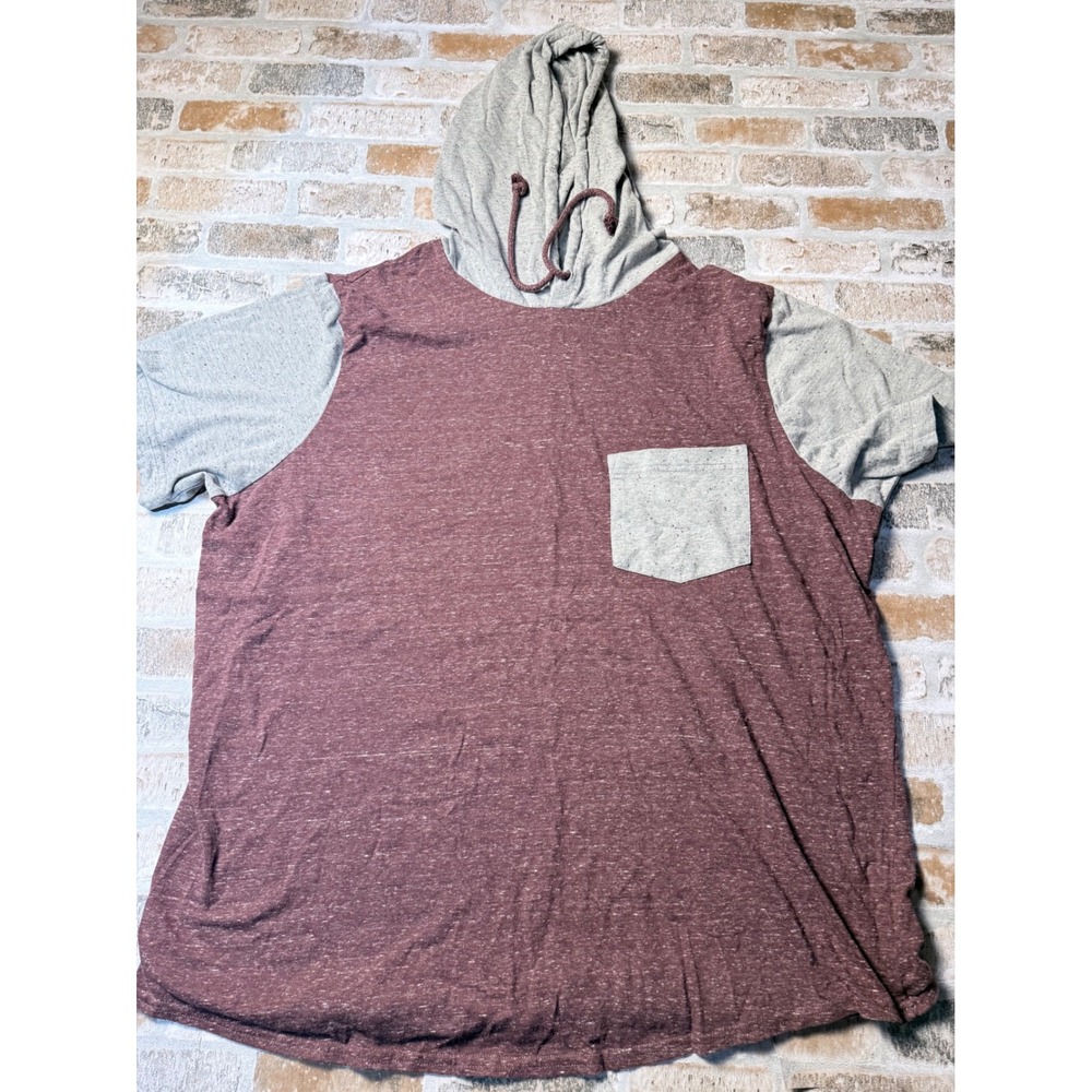 The Foundry Supply Co Mens 2XL Short Sleeve Hooded Tee Maroon Gray Colorblock